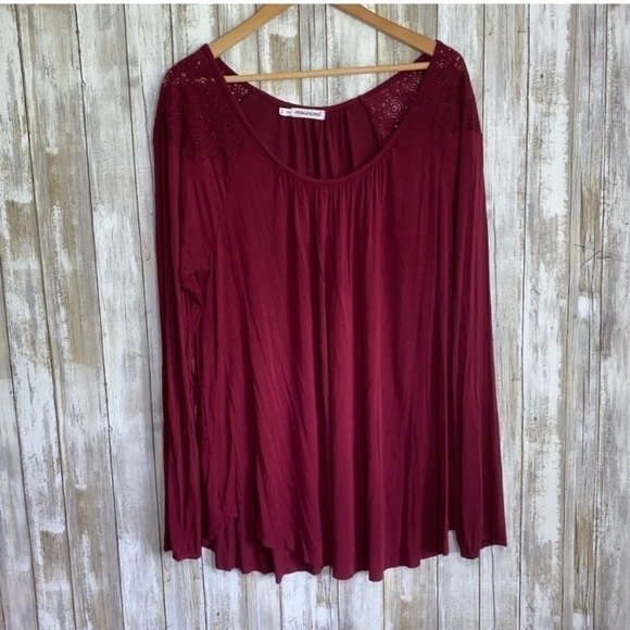 Maurices Tops - Maurices Red Lace Shoulder Raw Hem Blouse